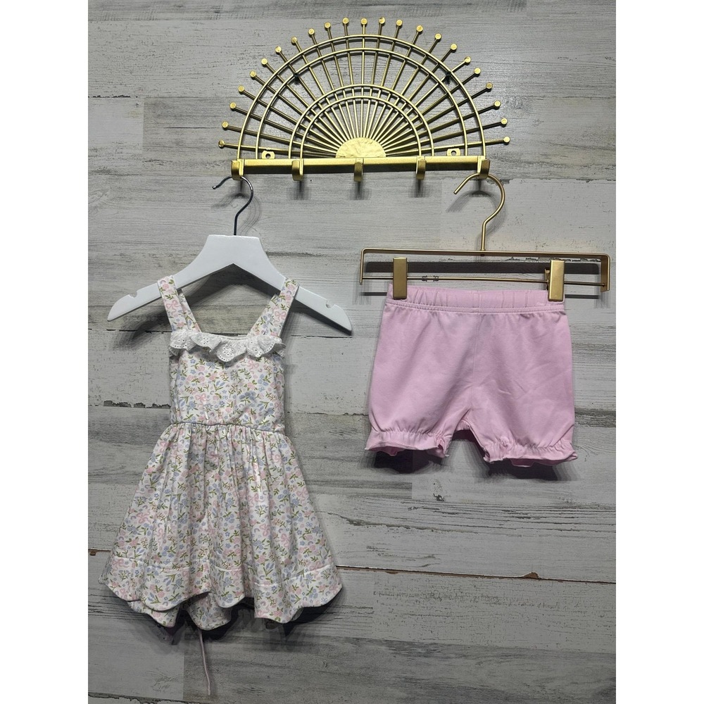 Serendipity Floral Dress and Bloomers Set Girls 9m Pink Blue Eyelet Lace EUC